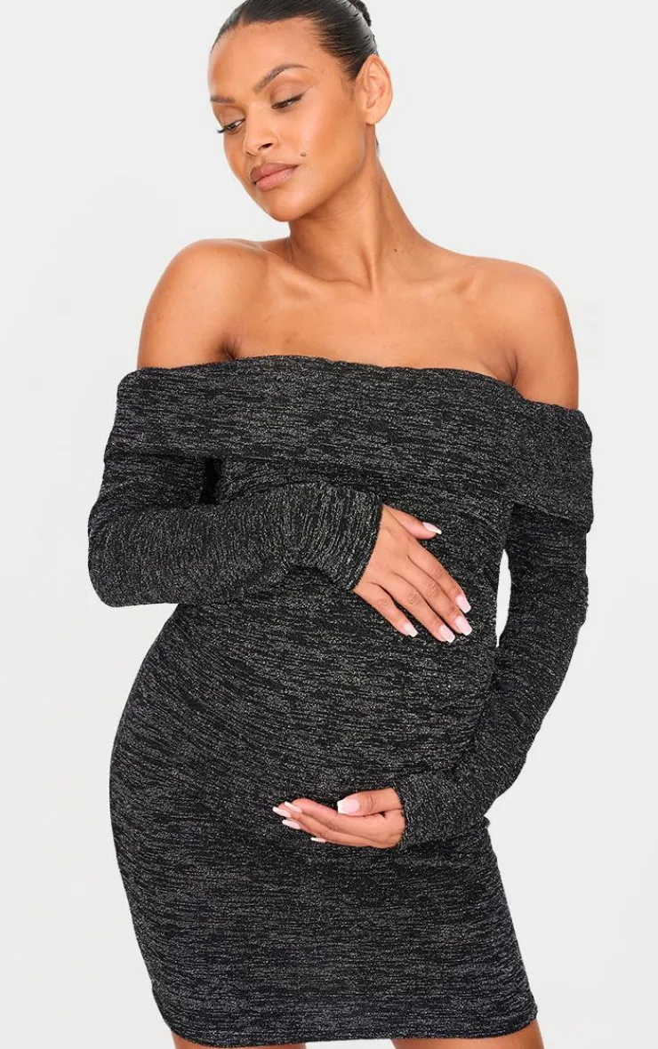 Maternity Glitter Bardot Mini Dress-PrettyLittleThing Outlet