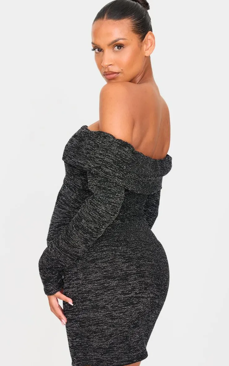 Maternity Glitter Bardot Mini Dress-PrettyLittleThing Outlet