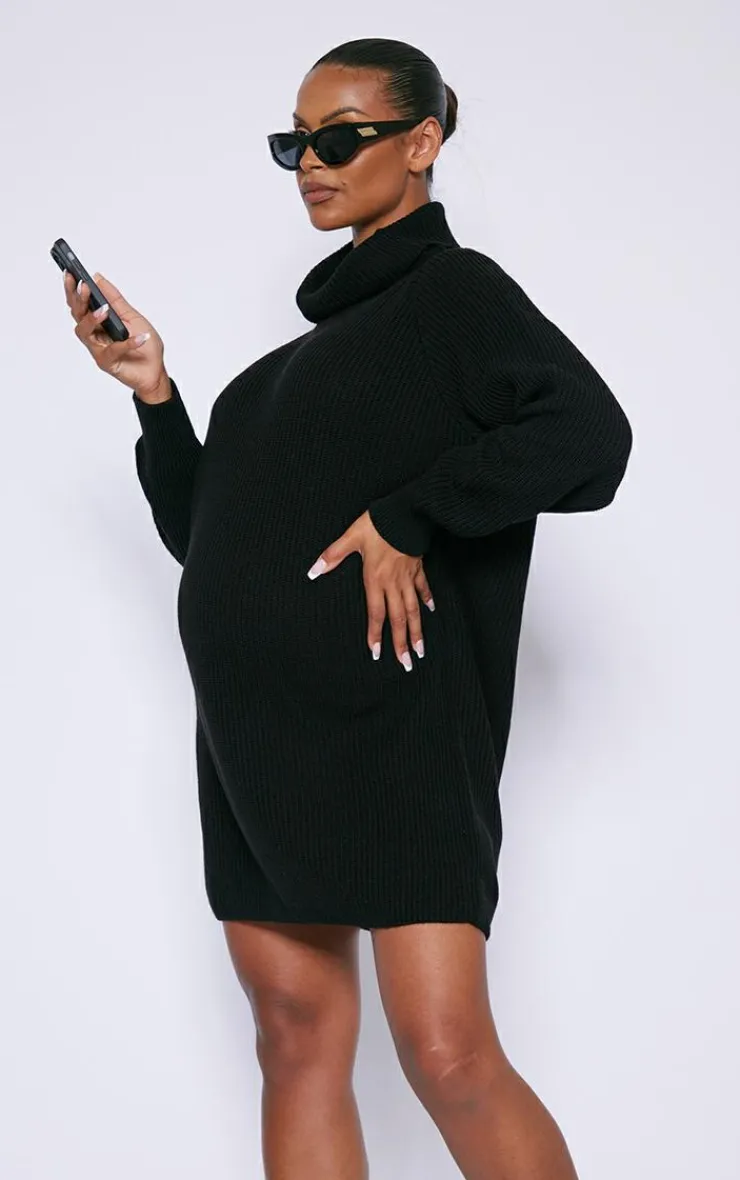 Maternity High Neck Oversized Sweater Dress-PrettyLittleThing Best