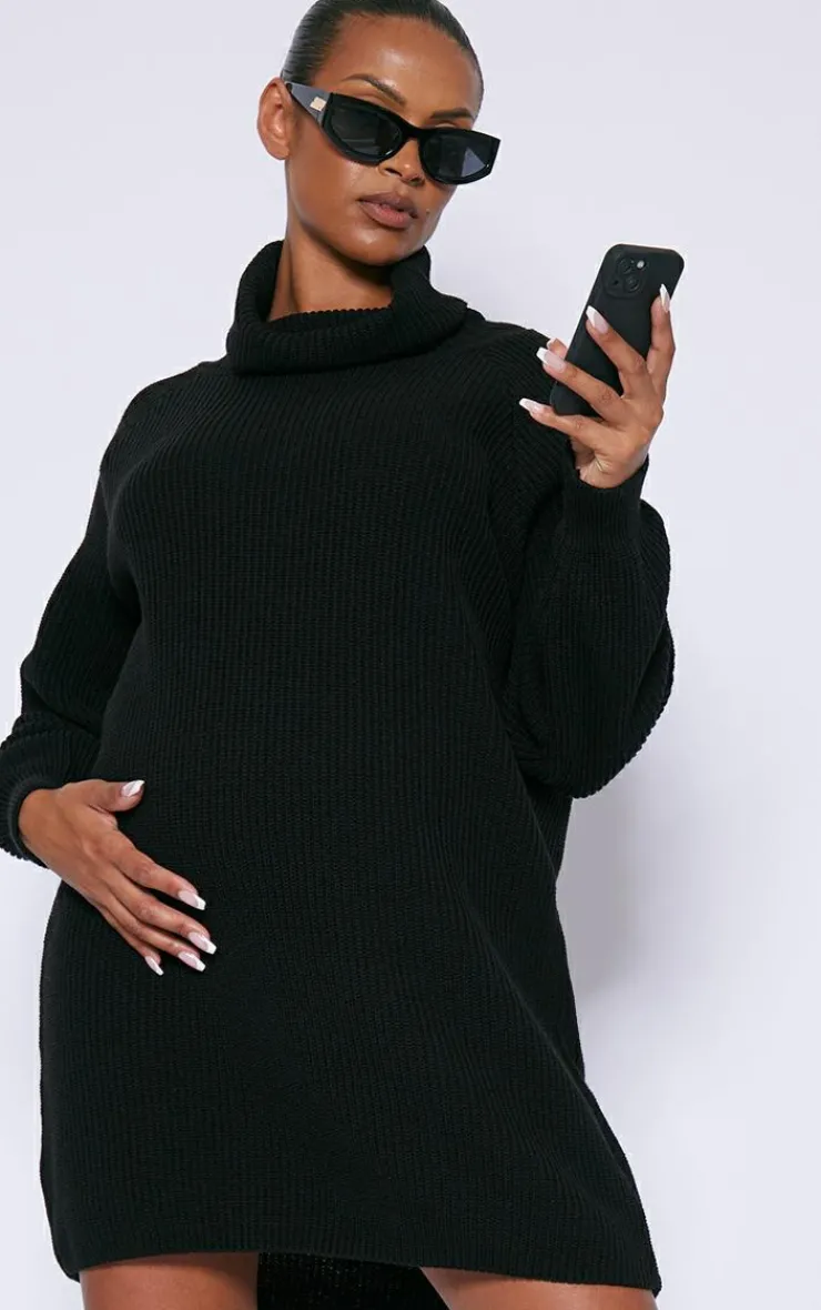 Maternity High Neck Oversized Sweater Dress-PrettyLittleThing Best