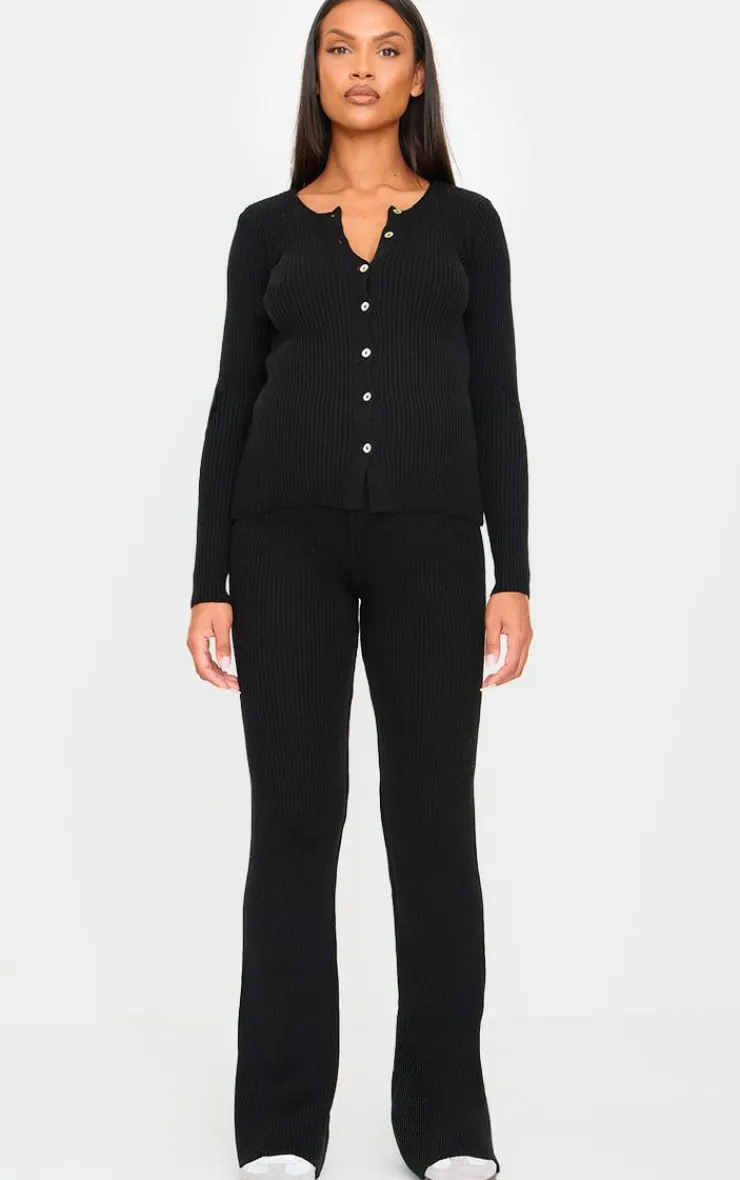 Outlet PrettyLittleThing Maternity Rib Knit Flared Pants Black