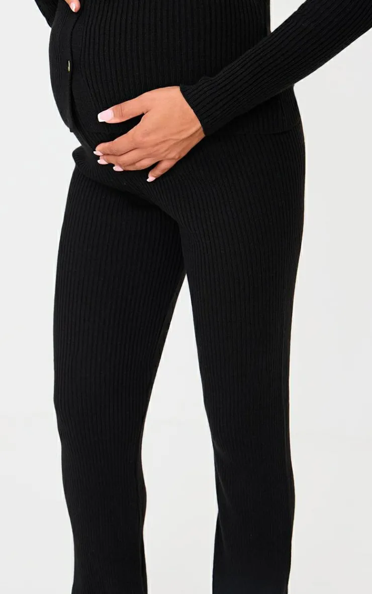 Outlet PrettyLittleThing Maternity Rib Knit Flared Pants Black