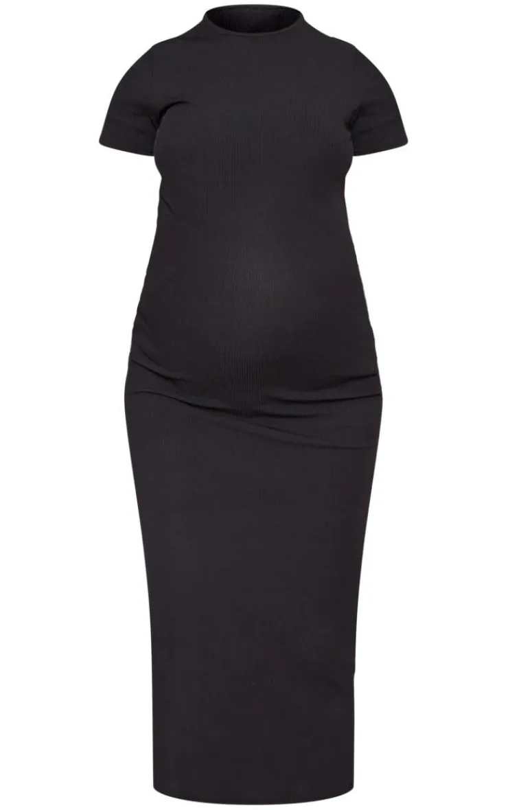 Maternity Ribbed Crew Neck Midi Dress-PrettyLittleThing Clearance