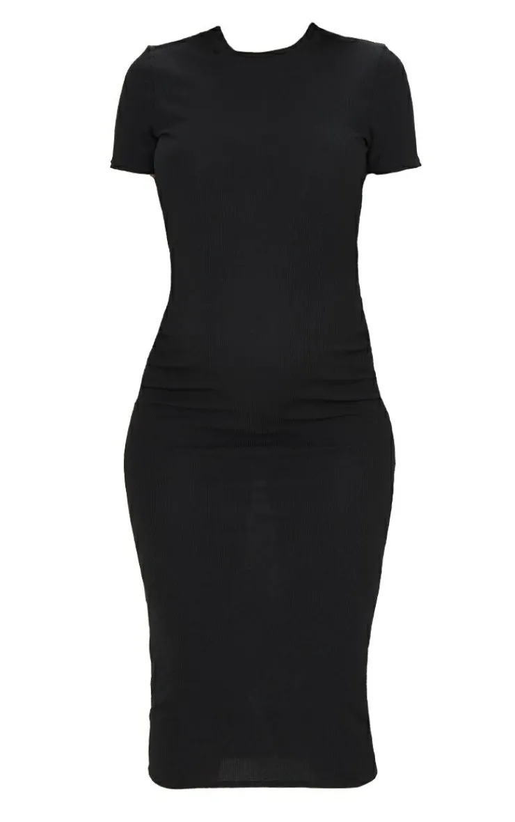 Maternity Ribbed Crew Neck Midi Dress-PrettyLittleThing Clearance