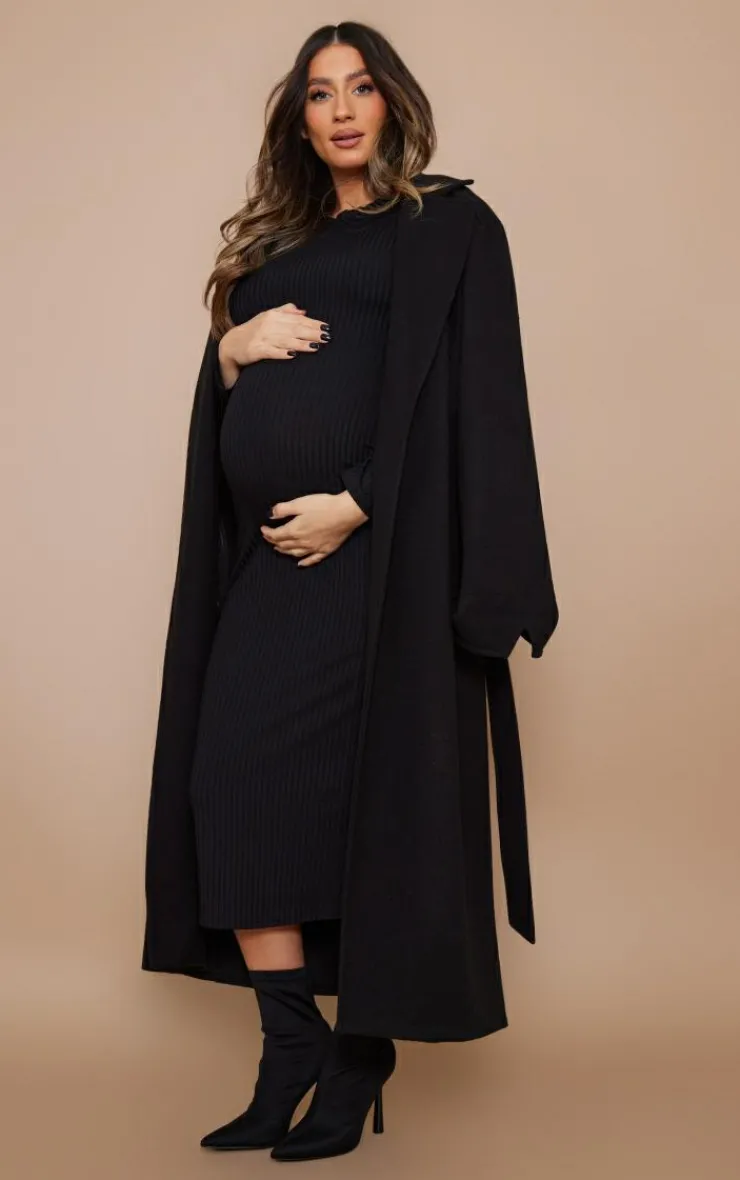 Maternity Ribbed Long Sleeve Midi Dress-PrettyLittleThing New