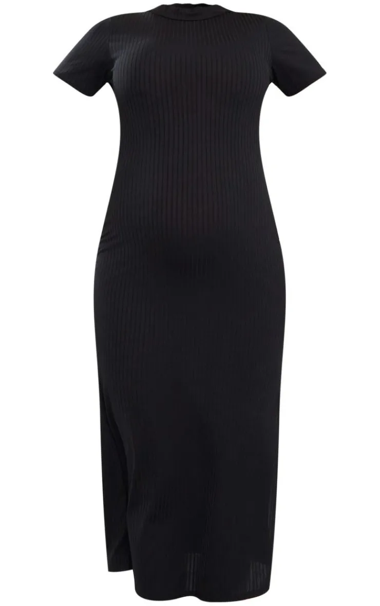 Maternity Ribbed Short Sleeve Midi Dress-PrettyLittleThing Outlet