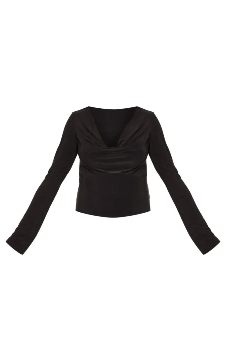 Outlet PrettyLittleThing Maternity Slinky Cowl Neck Long Sleeve Top Black