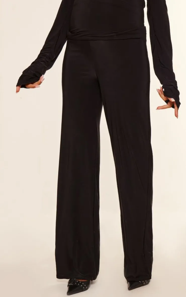 Sale PrettyLittleThing Maternity Slinky Wide Leg Pant Black