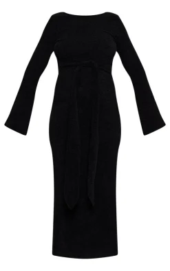 Maternity Soft Textured Knit Open Back Tie Waist Maxi Dress-PrettyLittleThing Hot