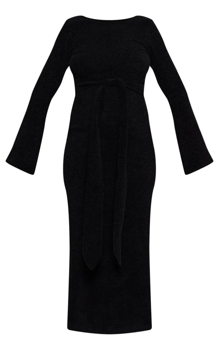 Maternity Soft Textured Knit Open Back Tie Waist Maxi Dress-PrettyLittleThing Hot
