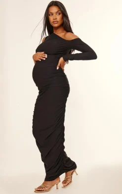 Maternity Soft Touch One Shoulder Ruched Maxi Dress-PrettyLittleThing Discount