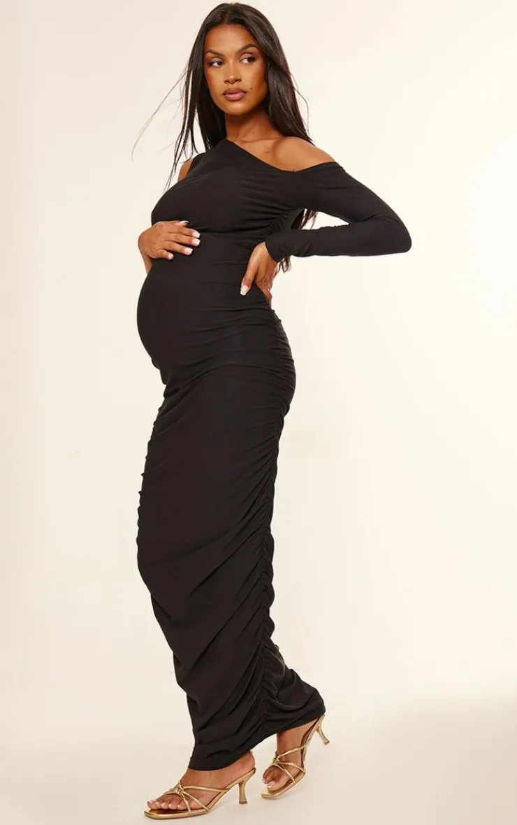Maternity Soft Touch One Shoulder Ruched Maxi Dress-PrettyLittleThing Discount