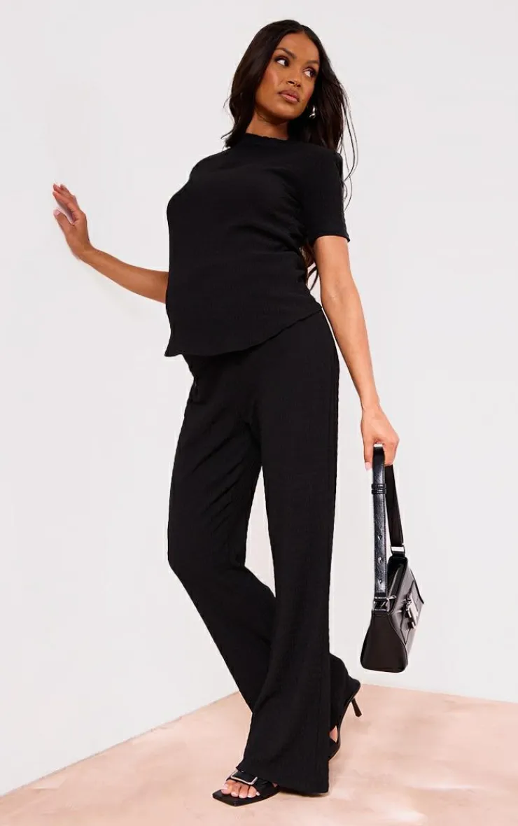 PrettyLittleThing Maternity Textured Short Sleeve Top Black