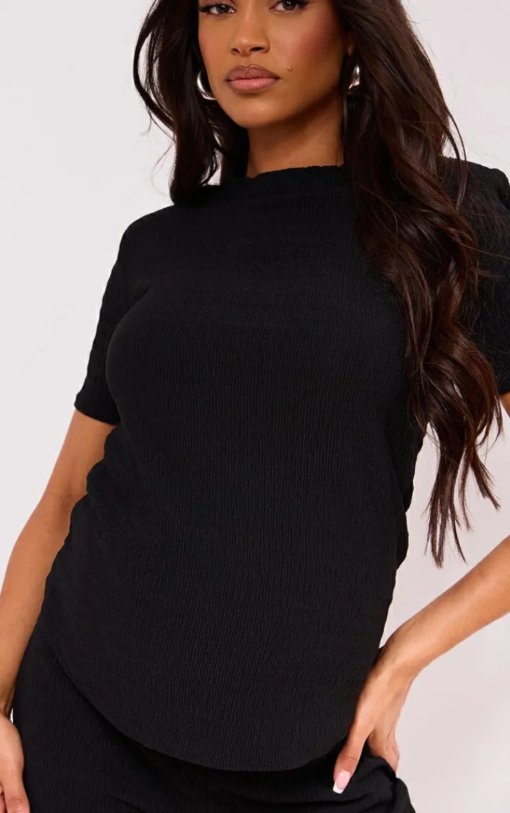 PrettyLittleThing Maternity Textured Short Sleeve Top Black