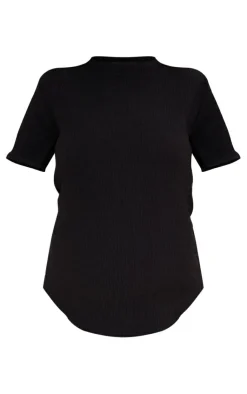 PrettyLittleThing Maternity Textured Short Sleeve Top Black