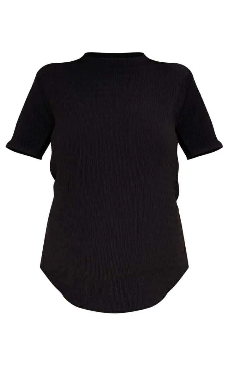 PrettyLittleThing Maternity Textured Short Sleeve Top Black