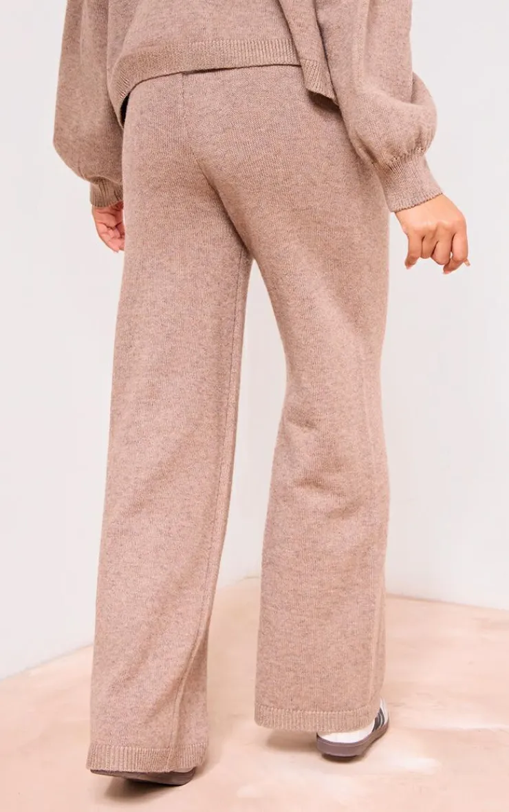 Hot PrettyLittleThing Maternity Knit Wide Leg Pants Brown