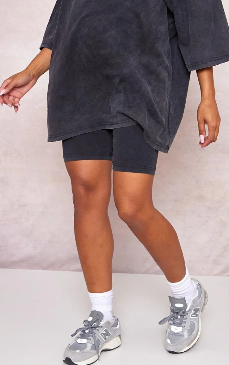 Clearance PrettyLittleThing Maternity Acid Wash Biker Shorts Charcoal