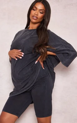 Clearance PrettyLittleThing Maternity Acid Wash Biker Shorts Charcoal