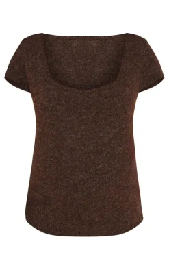 Discount PrettyLittleThing Maternity Luxe Knit Square Neck Long Top Chocolate Brown