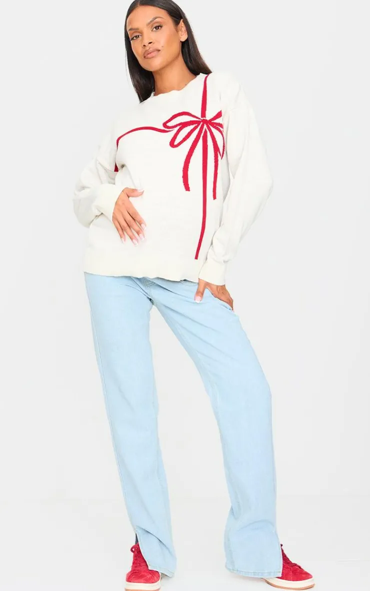 PrettyLittleThing Oversized Sweaters*Maternity Bow Detail Oversized Christmas Sweater