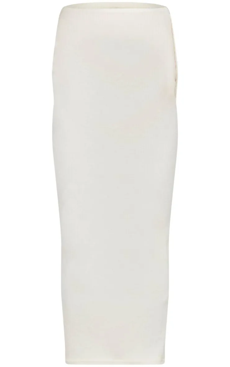 New PrettyLittleThing Maternity Brushed Rib Asymmetric Button Maxi Skirt Cream