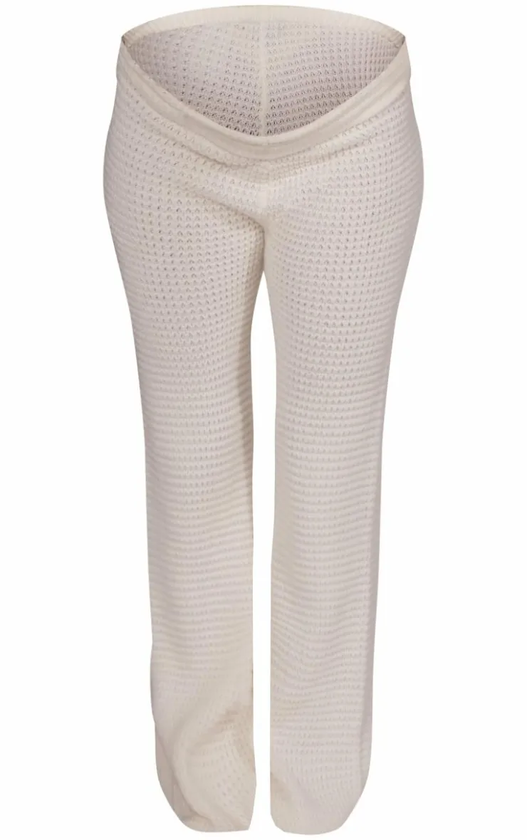 Discount PrettyLittleThing Maternity Open Knit Flare Pants Cream