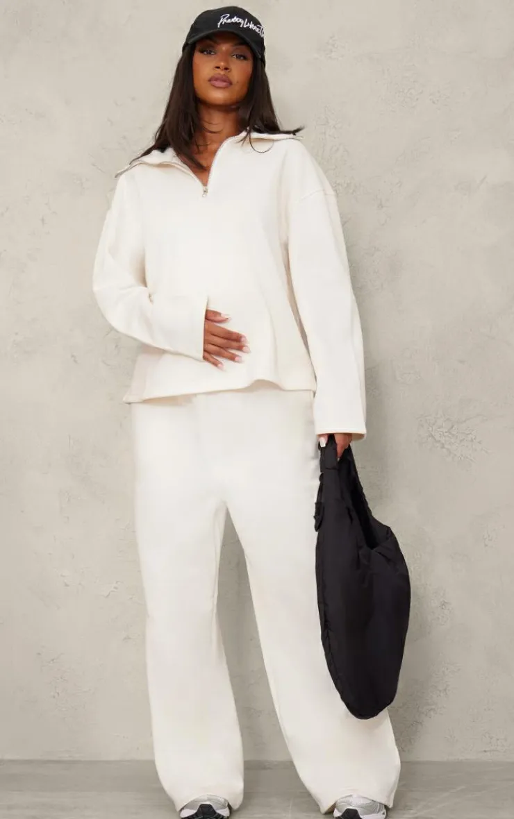 PrettyLittleThing Maternity Quarter Zip Long Sleeve Sweatshirt Cream