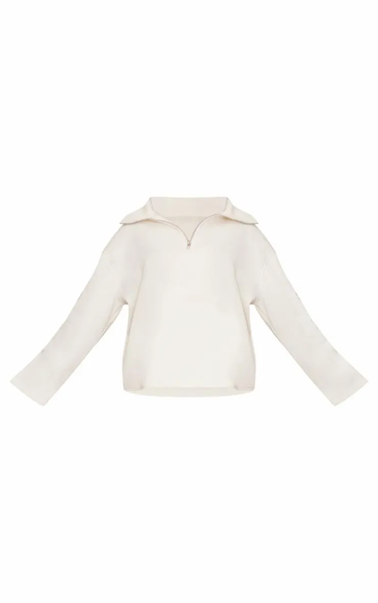 PrettyLittleThing Maternity Quarter Zip Long Sleeve Sweatshirt Cream