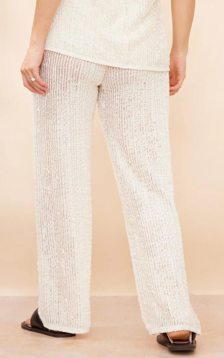 Hot PrettyLittleThing Maternity Textured Wide Leg Pants Cream