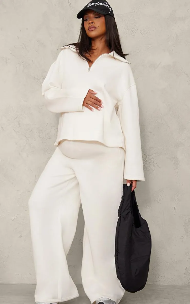Online PrettyLittleThing Maternity Wide Leg Sweatpants Cream