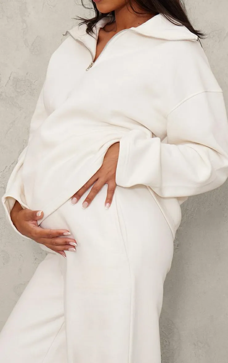 Online PrettyLittleThing Maternity Wide Leg Sweatpants Cream