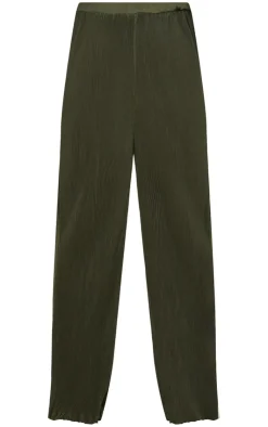 Online PrettyLittleThing Maternity Plisse High Waisted Wide Leg Pants Dark Olive