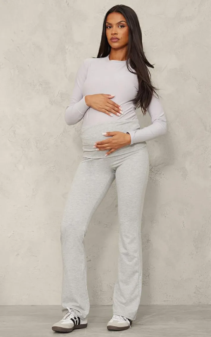 Maternity Grey Marl Fold Over Flared Leggings