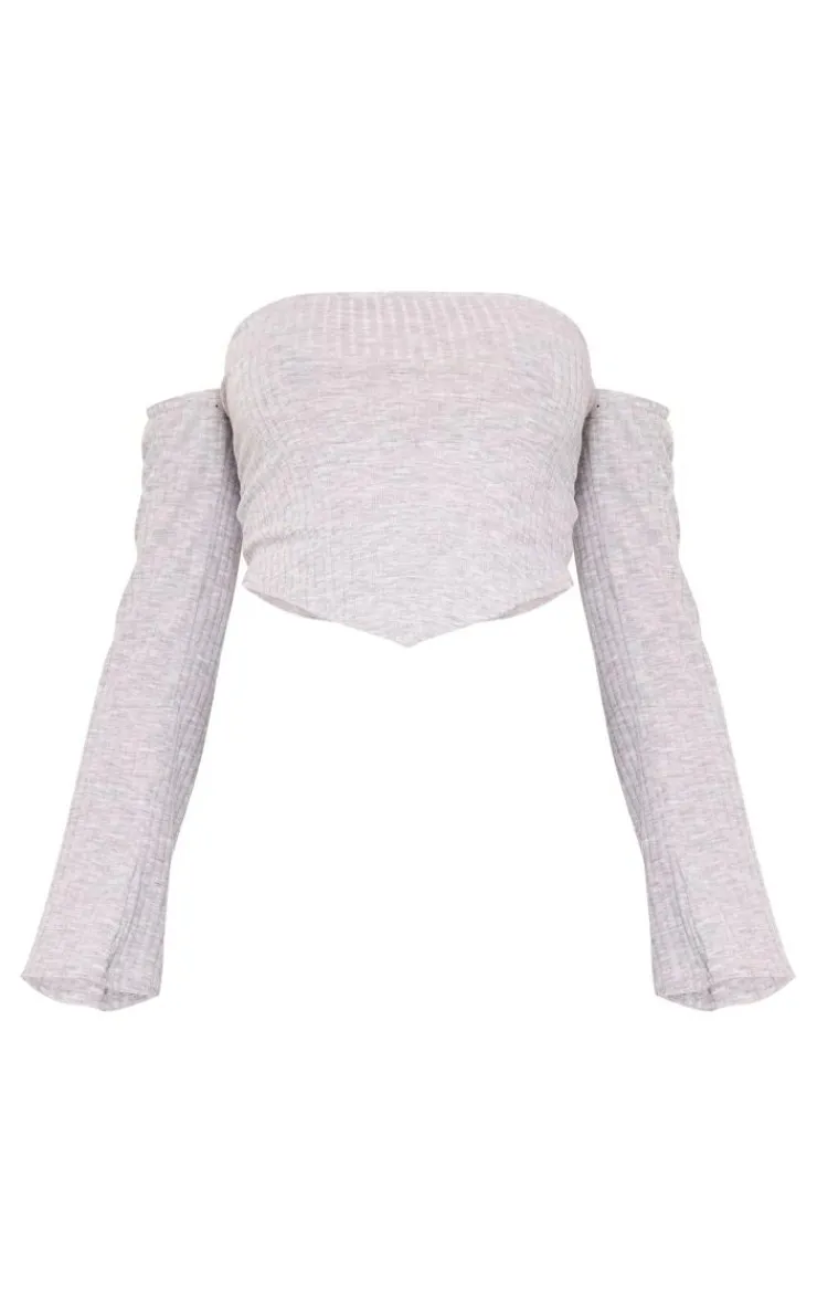 Sale PrettyLittleThing Maternity Off The Shoulder Point Hem Top Grey Marl