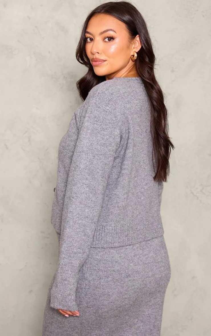 Discount PrettyLittleThing Maternity Melange Soft Knit Basic Button Up Cardigan Grey