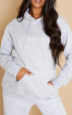 Discount PrettyLittleThing Maternity Embroided Hoodie Grey