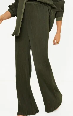 PrettyLittleThing Maternity Plisse High Waisted Wide Leg Pants Olive