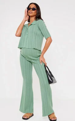 New PrettyLittleThing Maternity Knit Wide Leg Pants Sage Green
