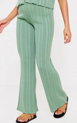 New PrettyLittleThing Maternity Knit Wide Leg Pants Sage Green