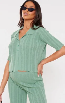 New PrettyLittleThing Maternity Knit Wide Leg Pants Sage Green