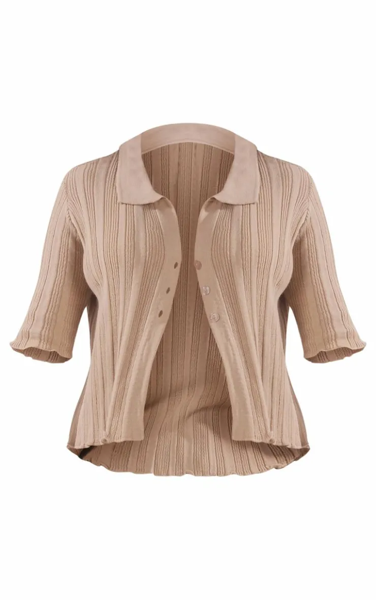 Outlet PrettyLittleThing Maternity Knit Short Sleeve Button Up Top Stone