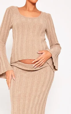 Online PrettyLittleThing Maternity Thick Rib Knitted Long Sleeve Sweater Taupe