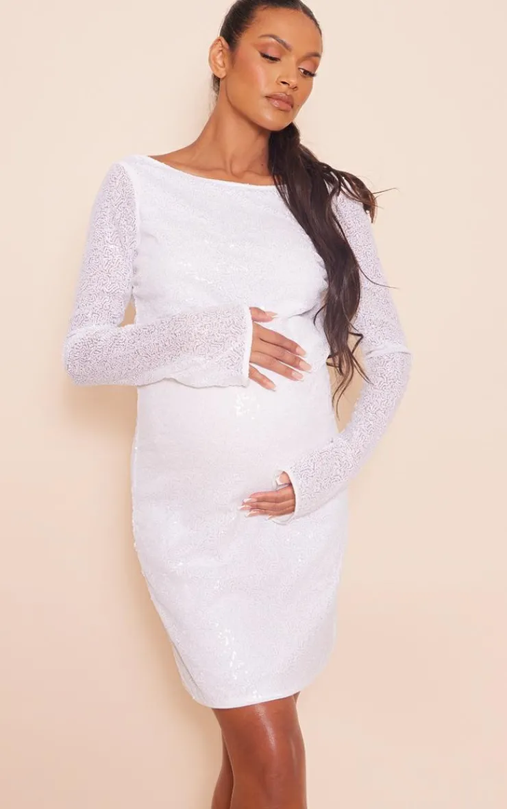 Maternity Sequin Detail Open Back Mini Dress-PrettyLittleThing Sale