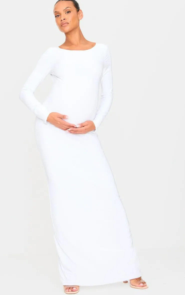 Maternity Slinky Long Sleeve Open Back Maxi Dress-PrettyLittleThing Discount