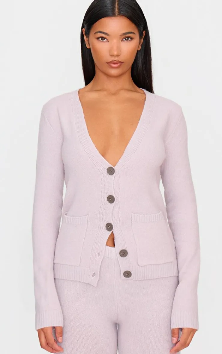 New PrettyLittleThing Basic Knit Button Up Cardigan Mauve