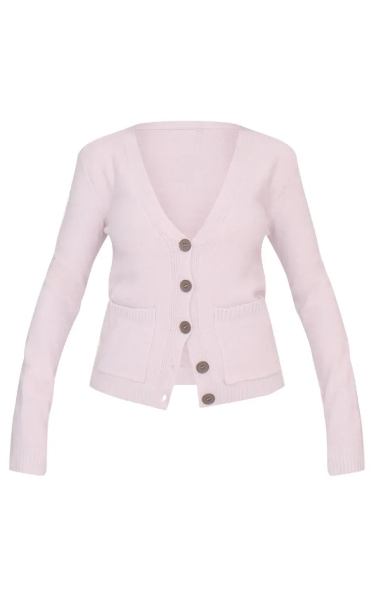 New PrettyLittleThing Basic Knit Button Up Cardigan Mauve