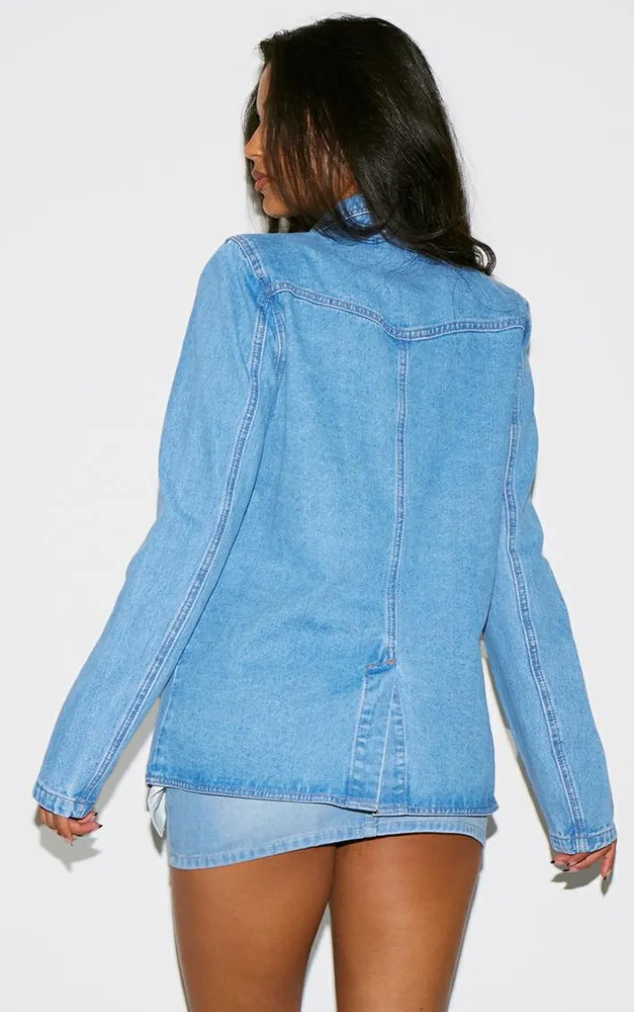 Mid Blue Denim Oversized Blazer