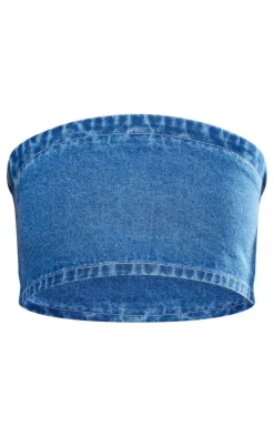 Mid Blue Wash Bandeau Crop Top