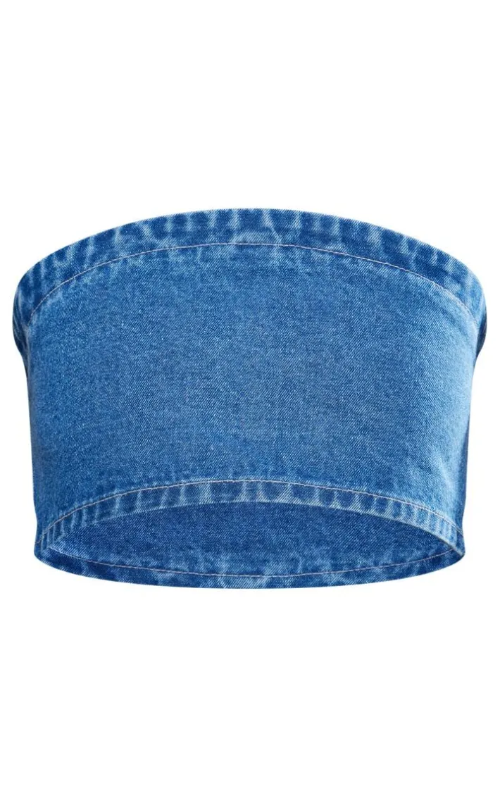 Mid Blue Wash Bandeau Crop Top
